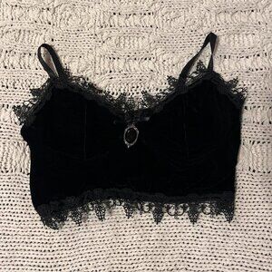 Black grunge "Body Rage" velvet lace cami crop top...